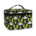 Green Alien UFO Space Print Travel Makeup Bag