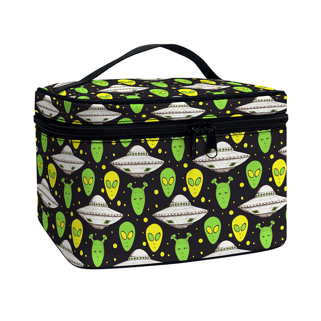 Green Alien UFO Space Print Travel Makeup Bag