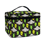 Green Alien UFO Space Print Travel Makeup Bag