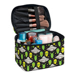 Green Alien UFO Space Print Travel Makeup Bag