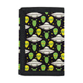 Green Alien UFO Space Print Trifold Wallet