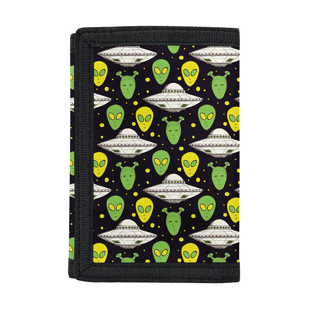Green Alien UFO Space Print Trifold Wallet