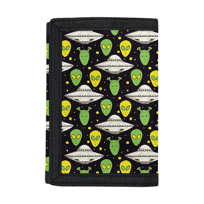Green Alien UFO Space Print Trifold Wallet