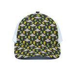 Green Alien UFO Space Print White Mesh Trucker Cap