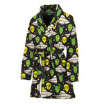 Green Alien UFO Space Print Women's Bathrobe