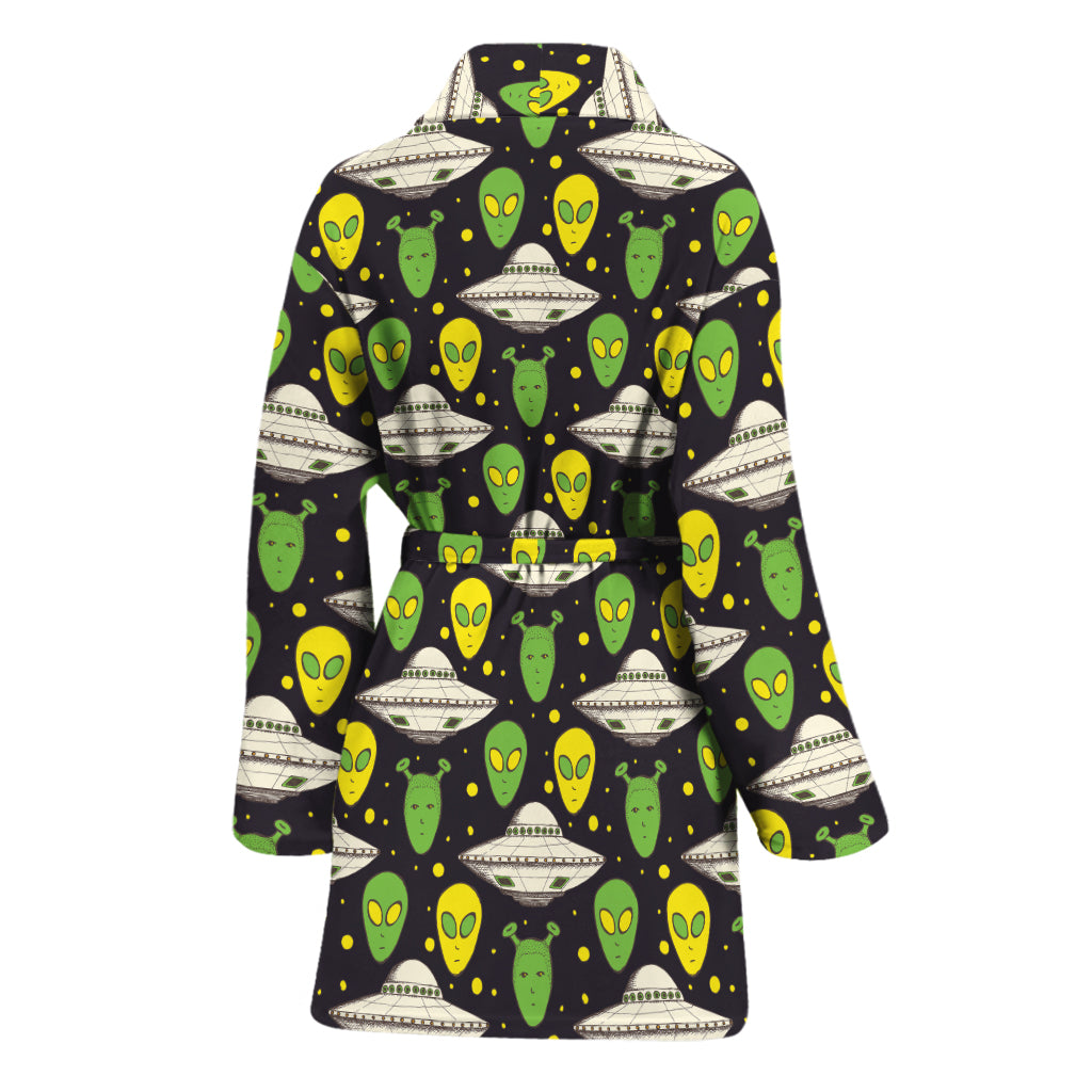 Green Alien UFO Space Print Women's Bathrobe