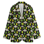 Green Alien UFO Space Print Women's Blazer