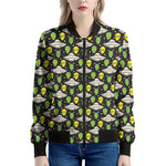 Green Alien UFO Space Print Women's Bomber Jacket