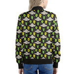 Green Alien UFO Space Print Women's Bomber Jacket