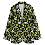 Green Alien UFO Space Print Women's Cotton Blazer