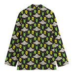 Green Alien UFO Space Print Women's Cotton Blazer