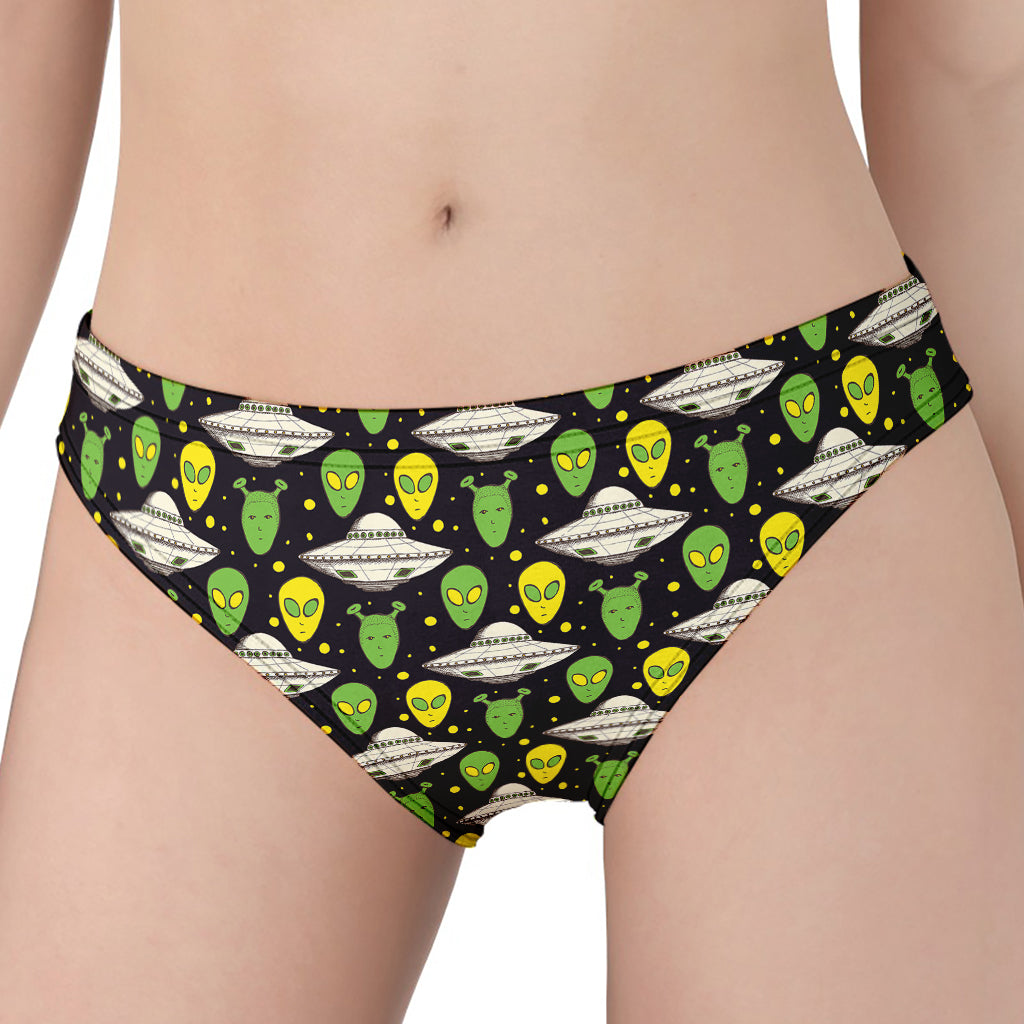 Green Alien UFO Space Print Women's Panties