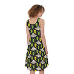 Green Alien UFO Space Print Women's Sleeveless Dress