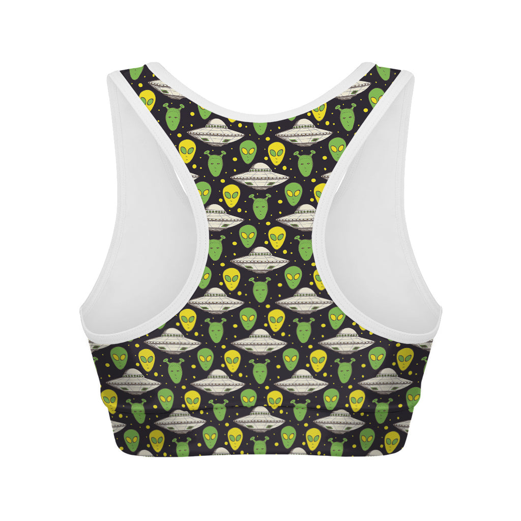 Green Alien UFO Space Print Women's Sports Bra
