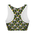 Green Alien UFO Space Print Women's Sports Bra