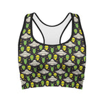 Green Alien UFO Space Print Women's Sports Bra