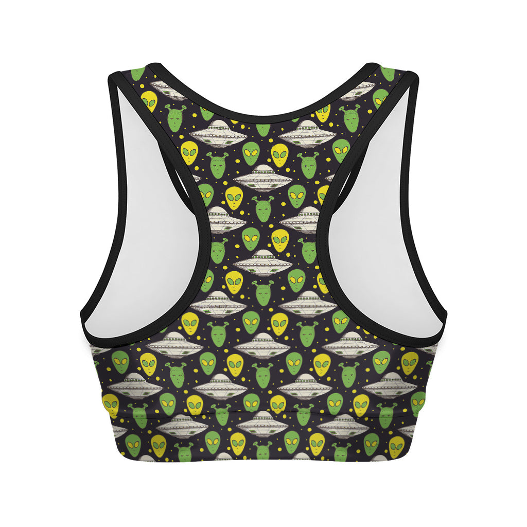 Green Alien UFO Space Print Women's Sports Bra