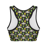 Green Alien UFO Space Print Women's Sports Bra