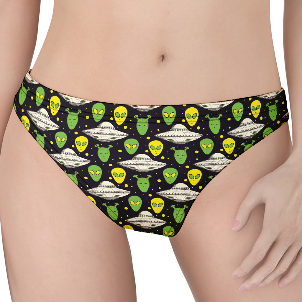 Green Alien UFO Space Print Women's Thong