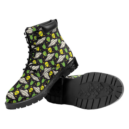 Green Alien UFO Space Print Work Boots