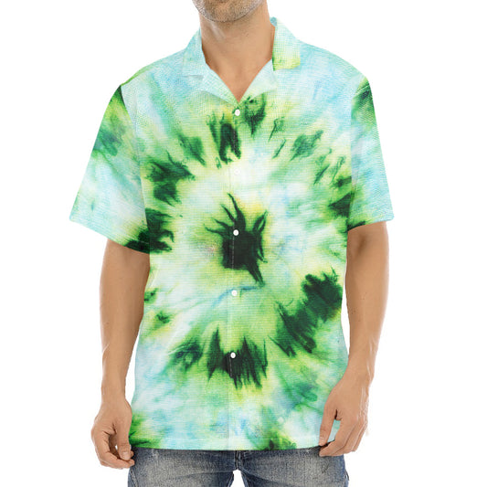 Green And Black Acid Wash Tie Dye Print Aloha Shirt
