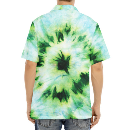 Green And Black Acid Wash Tie Dye Print Aloha Shirt