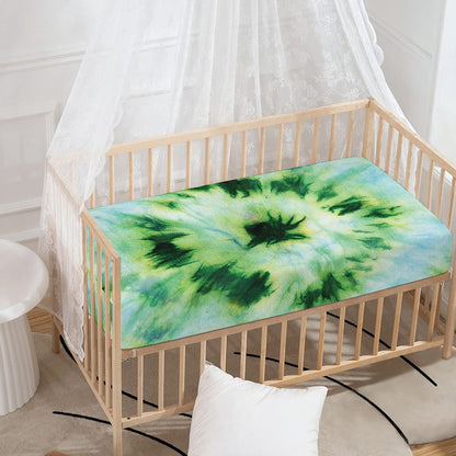 Green And Black Acid Wash Tie Dye Print Baby Crib Sheet