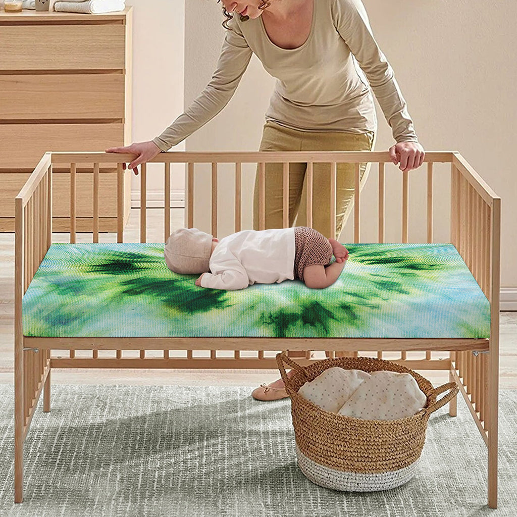 Green And Black Acid Wash Tie Dye Print Baby Crib Sheet