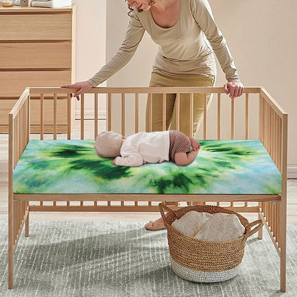 Green And Black Acid Wash Tie Dye Print Baby Crib Sheet