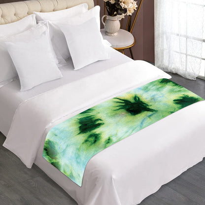 Green And Black Acid Wash Tie Dye Print Bed Runner