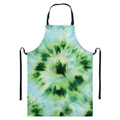 Green And Black Acid Wash Tie Dye Print Bib Apron With Pocket