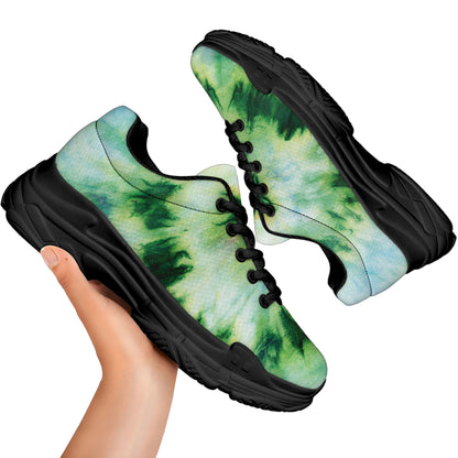 Green And Black Acid Wash Tie Dye Print Black Chunky Shoes