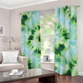 Green And Black Acid Wash Tie Dye Print Dimout Grommet Curtains