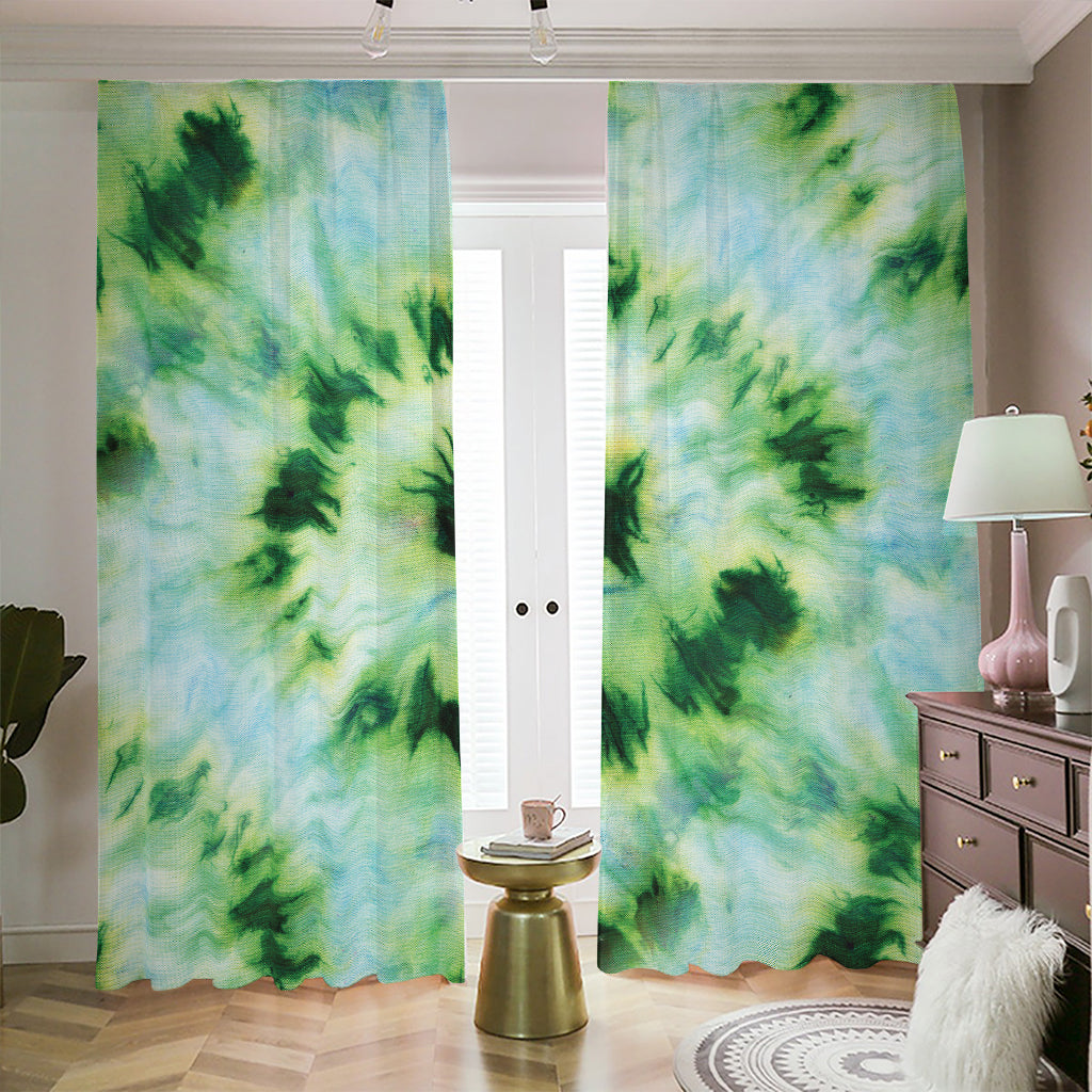 Green And Black Acid Wash Tie Dye Print Blackout Pencil Pleat Curtains