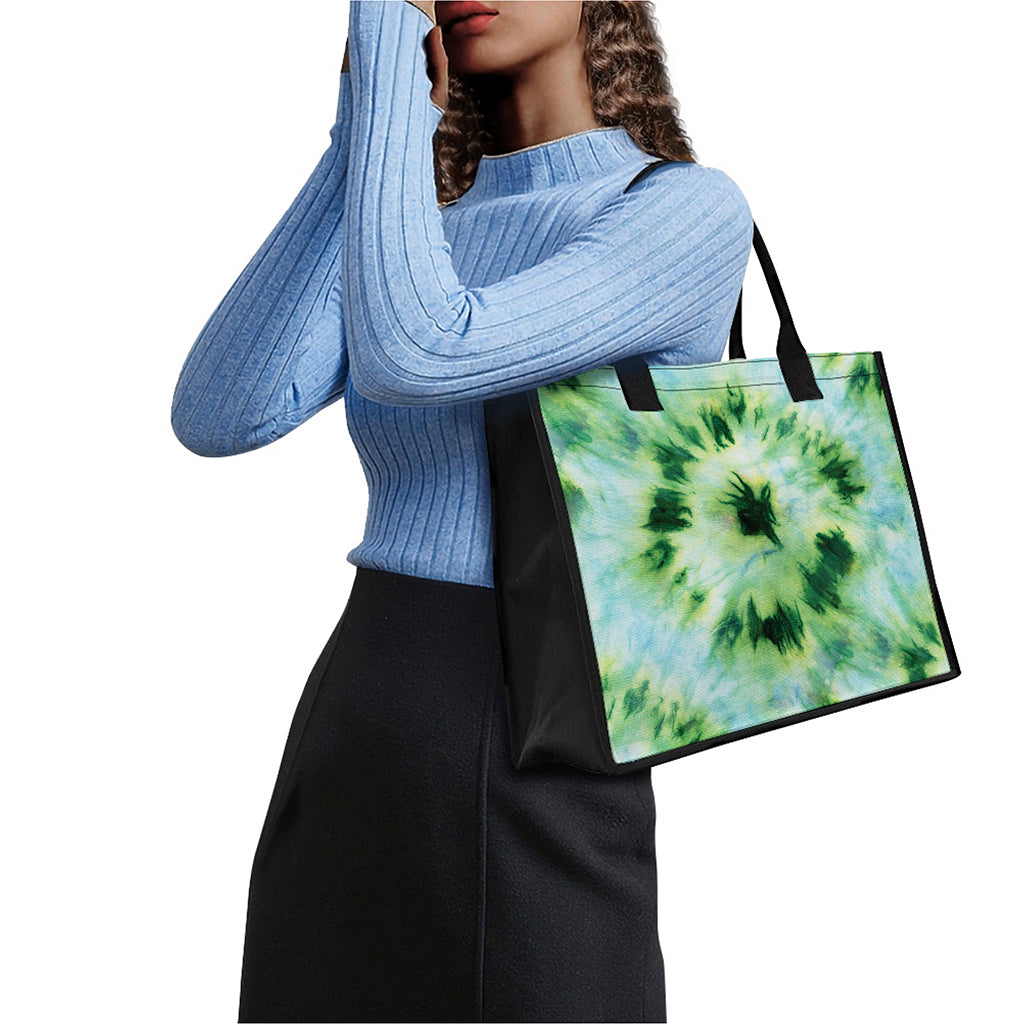 Green And Black Acid Wash Tie Dye Print Canvas Tote Bag