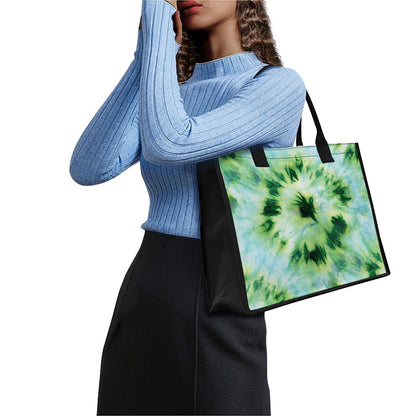 Green And Black Acid Wash Tie Dye Print Canvas Tote Bag