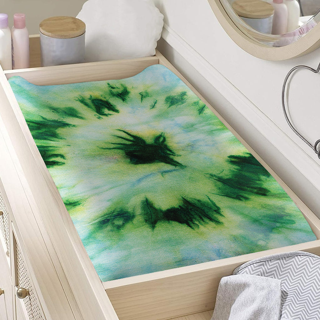 Green And Black Acid Wash Tie Dye Print Changing Pad Cover