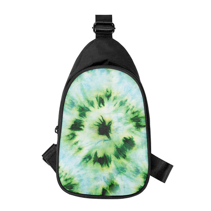 Green And Black Acid Wash Tie Dye Print Chest Bag