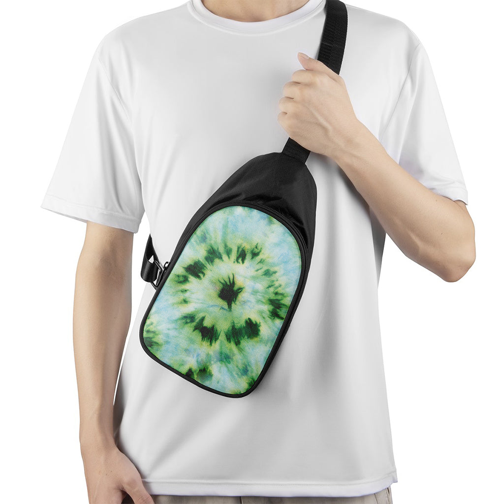 Green And Black Acid Wash Tie Dye Print Chest Bag