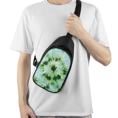 Green And Black Acid Wash Tie Dye Print Chest Bag