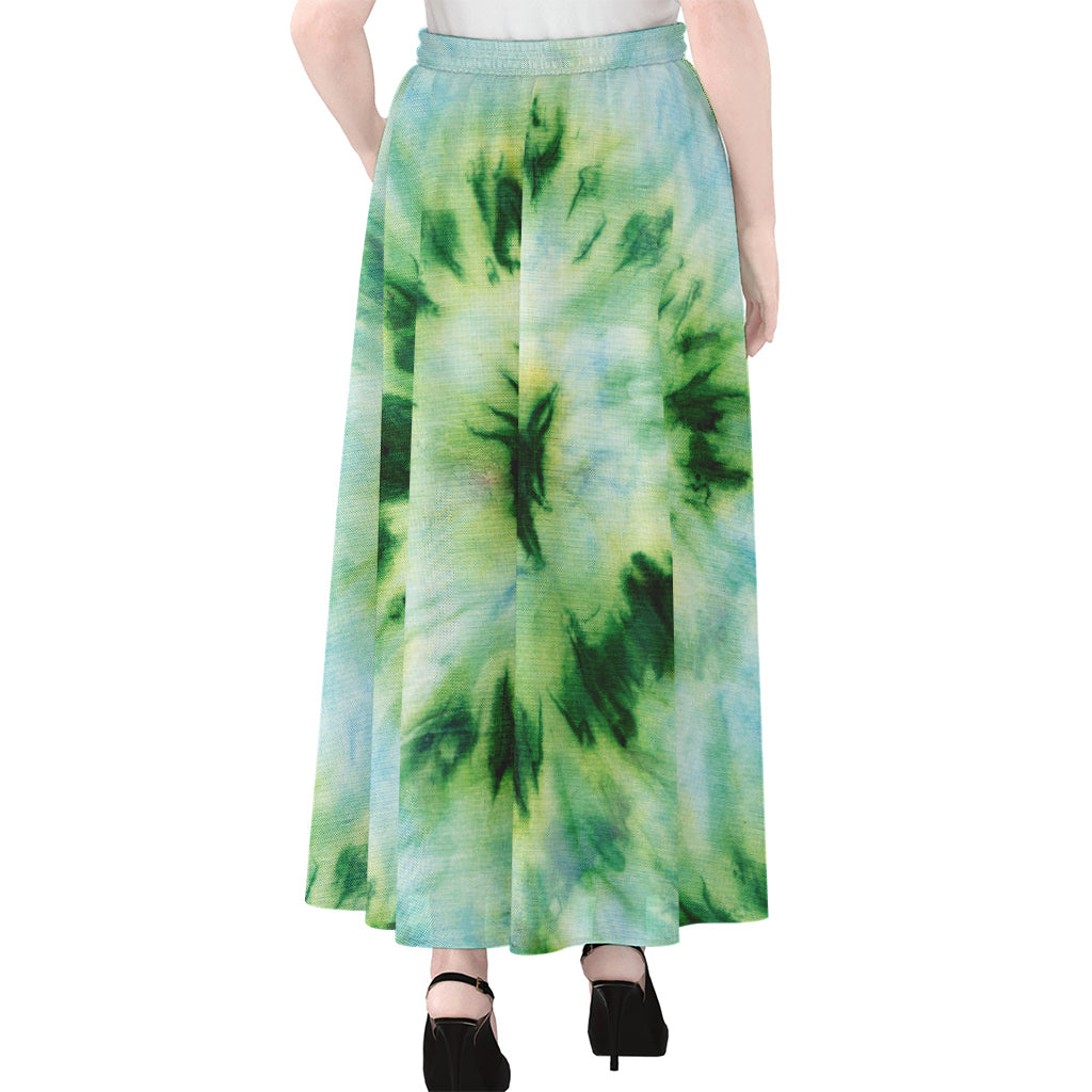 Green And Black Acid Wash Tie Dye Print Chiffon Maxi Skirt