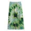 Green And Black Acid Wash Tie Dye Print Cotton Front Slit Maxi Skirt