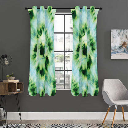 Green And Black Acid Wash Tie Dye Print Curtain