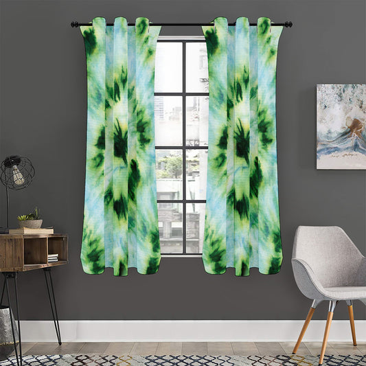 Green And Black Acid Wash Tie Dye Print Curtain