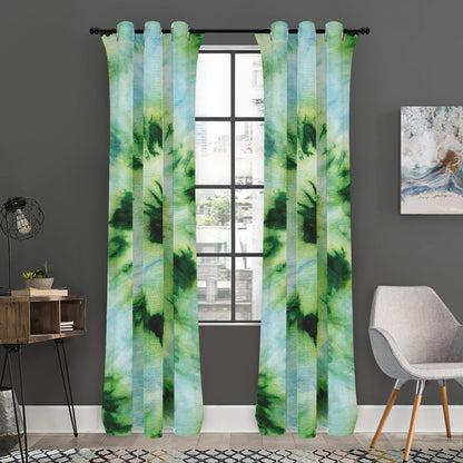 Green And Black Acid Wash Tie Dye Print Curtain