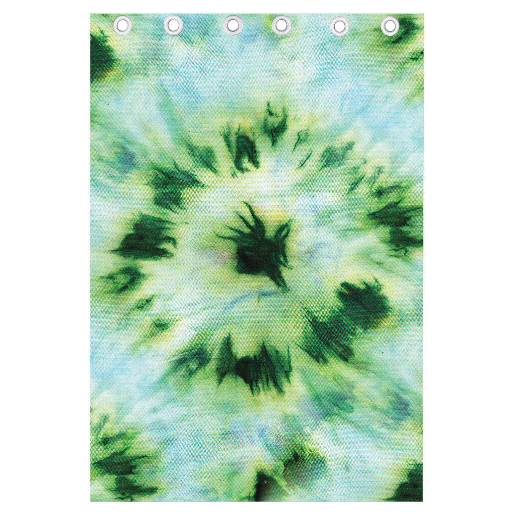 Green And Black Acid Wash Tie Dye Print Curtain