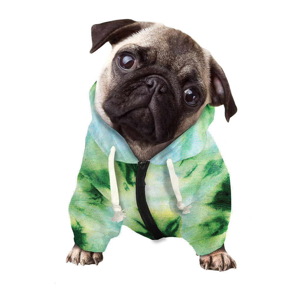 Green And Black Acid Wash Tie Dye Print Dog Zip Up Hoodie