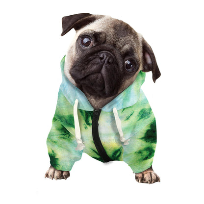 Green And Black Acid Wash Tie Dye Print Dog Zip Up Hoodie