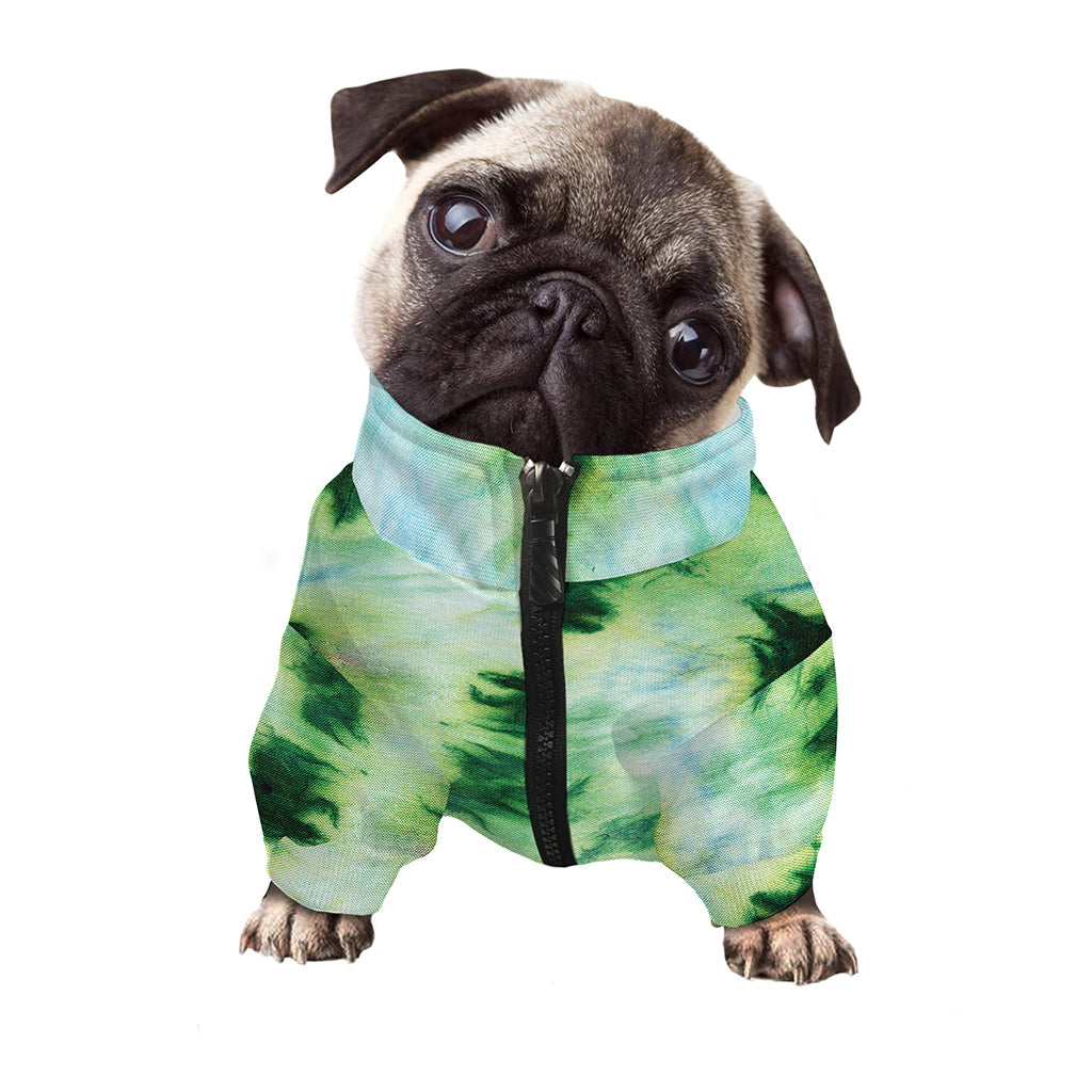 Green And Black Acid Wash Tie Dye Print Dog Zip Up Jacket