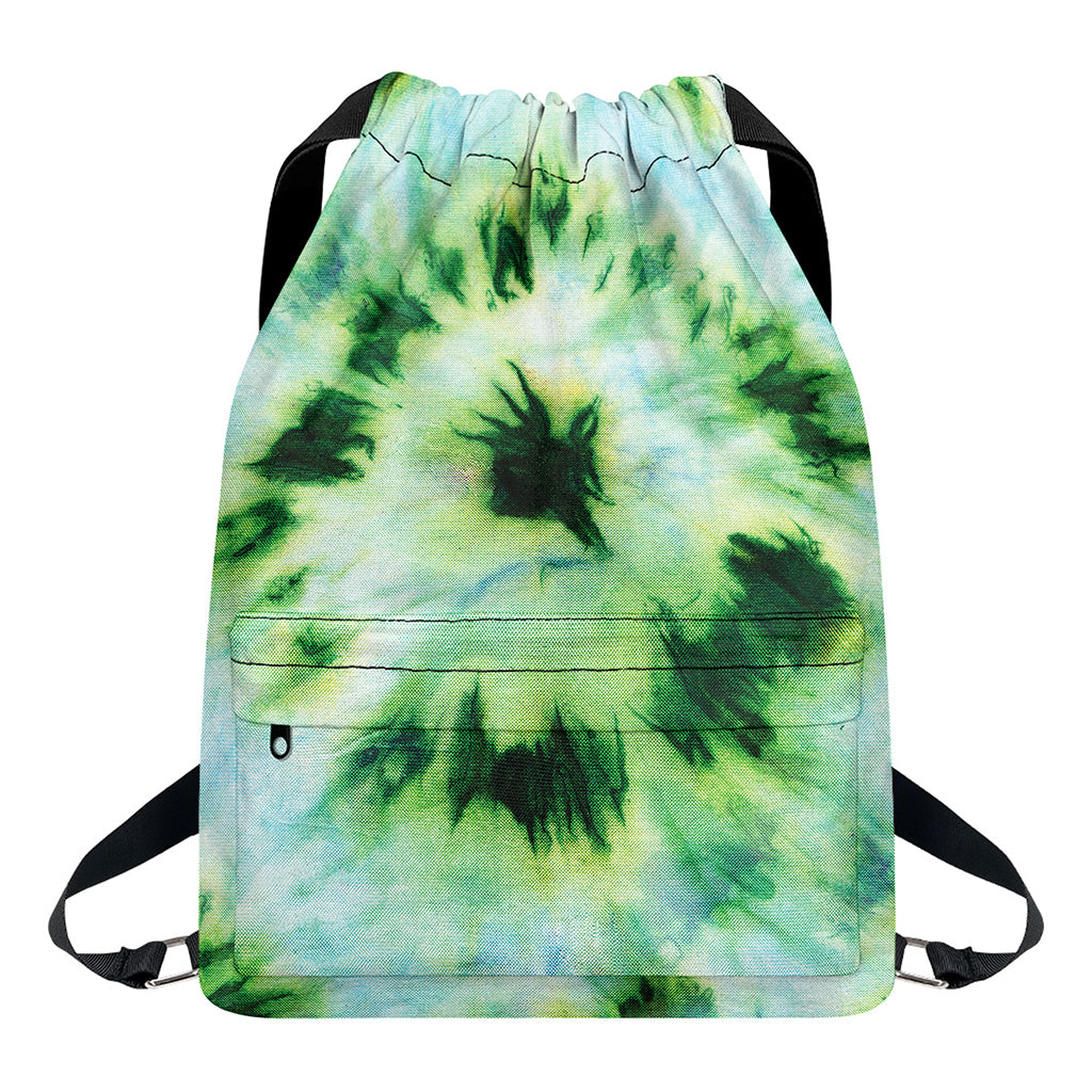 Green And Black Acid Wash Tie Dye Print Drawstring Backpack